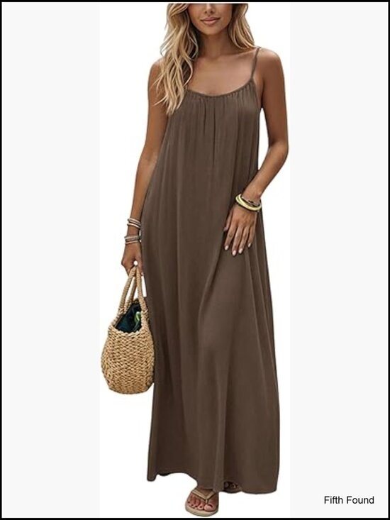 Dresses & Skirts - Open Back Spaghetti Strap Maxi Dress Loose Flowy Vacation Sundress